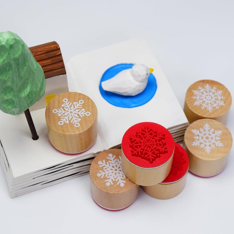 happylain 6 Pieces Snowflake Floral Wooden Rubber Stamps for Card Making Scrapbooking and Crafts - Image 5